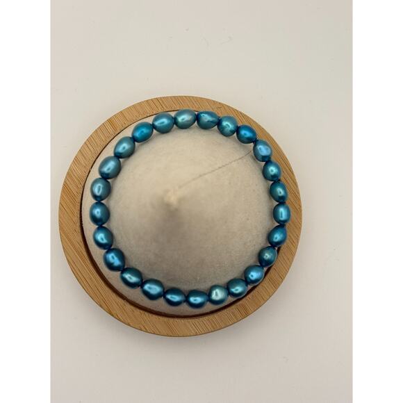 Genuine Freshwater Pearl Stretch Bracelet Aqua 5mm Women’s - Picture 5 of 6